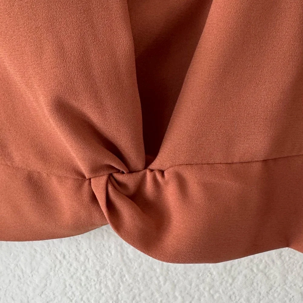 Nine West Rust Orange Long Sleeve Semi Sheer Tie Front Blouse - Picture 5 of 11